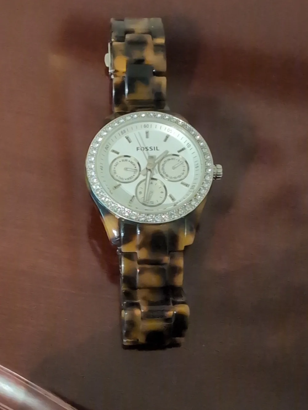 Fossil Women's Tortoise Resin Watch with Crystal Bezel